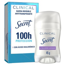 SECRET, Desodorante Mujer Clinical con Ácido Hialurónico, Barra Invisible, pH Balanced Lavender, 45 GR