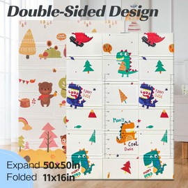 GUWELL Foldable Baby Play Mat,Waterproof Double-Sided Pattern Babies Playmat for Playpen,Anti-Slip Baby Crawling Play Mat for Indoor and Outdoor (74 x 50 inch)