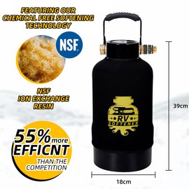 RV Water Softener System with Heavy Metal Filter & Protective Cover | 16,000 Grain Capacity | Removes Odors, Extends Resin Life 15% | Universal Fit for Motorhome, Camper, Travel Trailer