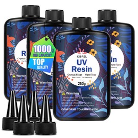 KISREL UV Resin 1000g，4 x 250g UV Resin Kit, Hard Type Crystal Clear Ultraviolet Curing UV Epoxy Resin for Craft Jewelry Making