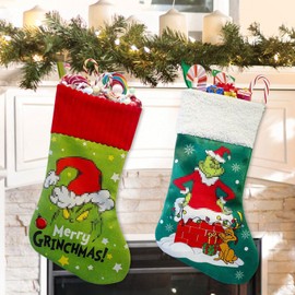 Seasboes Christmas Stockings, Pack of 2 Green Christmas Hanging Stockings, Santa Stocking, Santa Stocking for Hanging and Filling Christmas, Decorations for Christmas