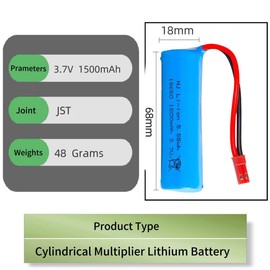 ERYNK 3.7V 18650 1500mAh Rechargeable Li-ion Battery Pack with JST Joint and USB Charging Cable for Huina 1552 1553 1554 1555 1556 1557 1558 RC Construction Trucks