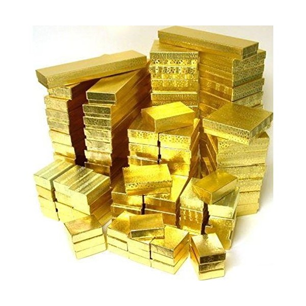 FindingKing 500 Jewelry Display Gold Cotton Gift Storage Boxes