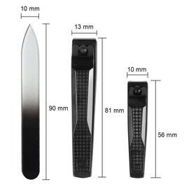 Nail Clipper Set, Travel Portable 3-Piece Set, Sharp and Wide Nail Clipper, Normal Nail Clipper and Nail Sharpening Sheet, Black
