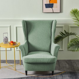 Wingback Chair Covers 2 Piece Set - 2 IN 1 Design Armchair Covers Solid Soft Wing Back Chair Cover Stretch Wing Chair Slipcover Furniture Protector for Living Room Bedroom Hotel (Green)