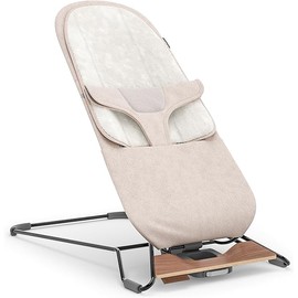 UPPAbaby Mira Bouncer/Portable 2-in-1 Bouncer + Seat Grows With Your Baby/GREENGuard® Gold, JPMA + FSC® certified/Cozy Seat Liner + Storage Bag Included/Charlie (Sand Mélange/Black Chrome/Walnut Wood)