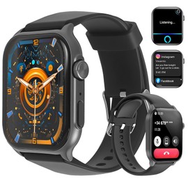 AOC E07 Smartwatch 1.96 Amoled HD Touchscreen, Bluetooth Call, AI Voice Assistant‌, Heart Rate & Sleep Tracking Monitor‌, Fitness Watch, IP67 Waterproof 100+ Sports Modes for Men & Women Black