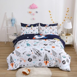 7 Piece Planets Comforter Set for Boys and Girls, Summer Comforters Twin Size Bed in a Bag, Microfiber Kids Bedding for All Season (1 Comforter, 1 Flat Sheet, 1 Fitted Sheet, 4 Pillowcases)