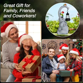 OASISCRAFT Garden Elephant Statue Outdoor Decor with Solar Lantern, Cute Elephant Sculpture Figurine Lights with Garden Gnome for Yard Art Lawn Ornaments Decorations Outside Patio Home Porch, 28cm