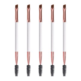 Duo Eyebrow and Eyelash Brush - Spoolie and Angled Brow Brush for Eye Makeup (5pcs, White)