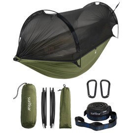 Sunyear Camping Hammock with Net - Double&Single Hammock with House-Like Net- Easy Setup & Pack, Lightweight & Portable, Perfect for Hiking, Backpacking, Outdoor Sleeping