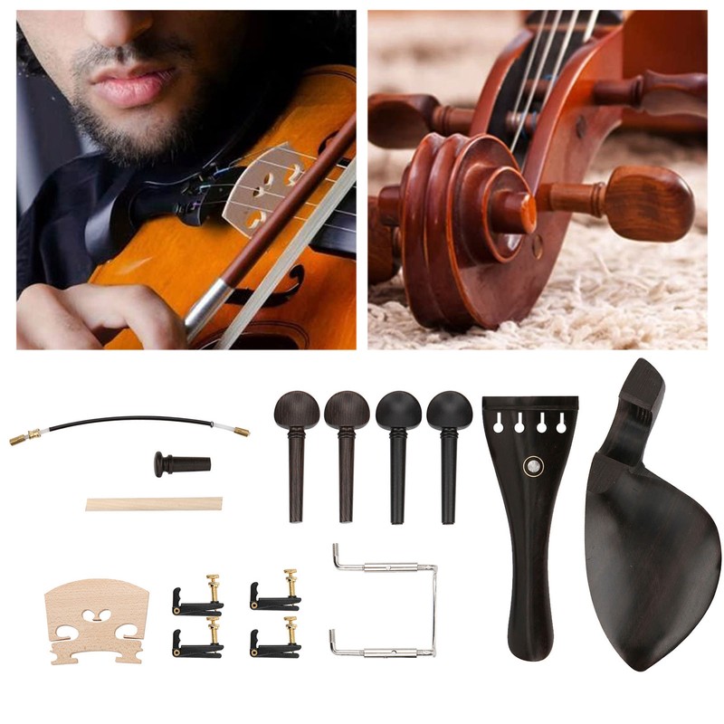 4/4 Violin Parts Tailpiece Ebony Tuning Pegs Chinrest Endpin Tuners