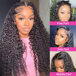 SWEETGIRL 200 Density Water Wave 13x6 Lace Front Wigs Human Hair Pre Plucked HD Transparent Lace Frontal Wigs Curly Human Hair Wig for Women 26 Inch Natural Black