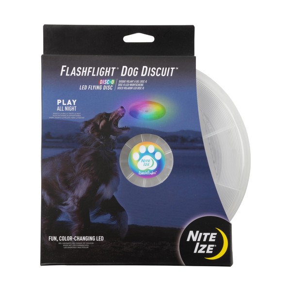 Nite Ize Flashflight Dog Discuit LED Flying Disc - Durable Dog Flying Disc with Long-Lasting LED Light - Water-Resistant Flying Disc Perfect for Evening Puppy & Dog Playtime - Disc-O