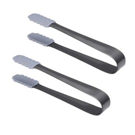 Mini Serving Tongs Stainless Steel Appetizer Tongs Sugar Tongs Ice Tongs with Anti-slip Silicone (Black)