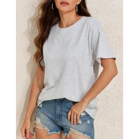 PrettyGuide Oversized Tshirts for Women Workout Tops Crew Neck Short Sleeve Cotton Shirts Casual Loose Fit Basic Tees Light Heather Grey M