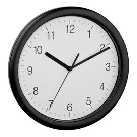 TFA Dostmann Analog Wall 60.3064.01 Modern Silent Sweep Movement Kitchen Office Clock Black Frame, (L) 254 x (B) 254 x (H) 34 mm