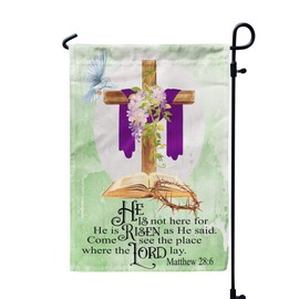 He is Risen Garden Flags 12x18inch Burlap, Easter Religious Cross Flags for Spring Holiday Yard Decorations Outdoor Matthew 28:6