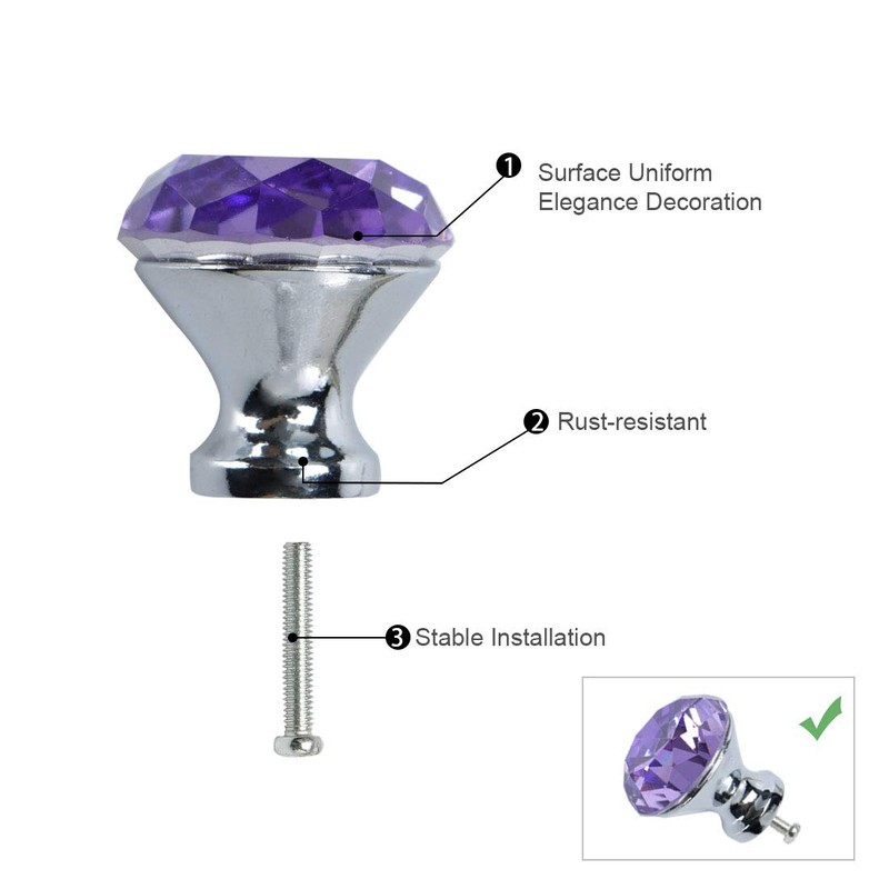 sourcing map 6pcs Crystal Knobs Aluminum Alloy Base Round Shaped