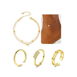 QWALIT Gold Toe Rings for Women Gold Bracelets Heart Anklets for Women Waterproof Toe Rings Non Tarnish Adjustable Womens Big Toe Jewelry Simple Tail Ring