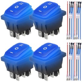 MKBKLLJY MKBKLLJY 4Pcs Blue LED Light Illuminated Polarity Reverse Switch Waterproof Control 20A 12V DC DPDT 6Pin 3Position ON/Off/ON Rocker Toggle Switch with Jumper Terminal Wires for Car Boat Truck