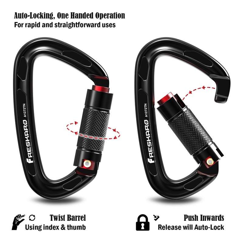 FresKaro 25kN UIAA Certified Climbing Carabiner Clips, 4inches Auto Locking,