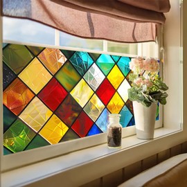 BlissYard Rainbow Window Film Stained Glass Window Film Home Decoration Anti-UV Sun Blocker Heat Control 39.3×17.7 Inchs Removable Static Cling Stickers for Living Room and Office PVC