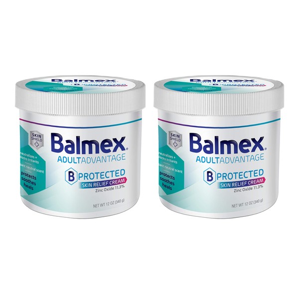 Balmex AdultAdvantage Bprotected Skin Relief Healing Cream, with Zinc Oxide Barrier Cream Protection + Skinshield Soothing Botanicals for Adult Incontinence, Adult Rash and Bed Sores, 12oz (Pack of 2)