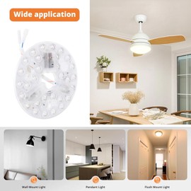 Tnfeeon Round LED Light Replacement 3 Color -dimmable Ceiling Fan LED Leg LAG Lack -KIT -STEARE Function Warm/Neutral/White Light Settings for Bedroom Living Room