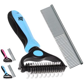 VERSE Pet Undercoat Rake - Double-Sided Dog Comb for Shedding - Cat and Dog Grooming Tool - Dematting & Detangling Hair Remover - Cat Brush - Dog Brush (Blue)