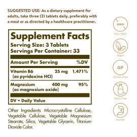 Solgar Magnesio con Vitamina B6 100 Comprimidos, Apoya un Estado de ánimo tranquilo y relajado