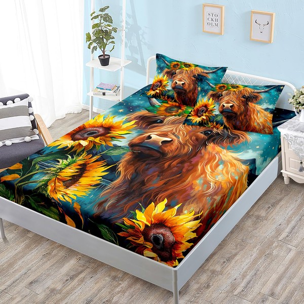 HOSIMA Western Farmhouse Animals Cow and Sunflower Bedding Set 3Pcs