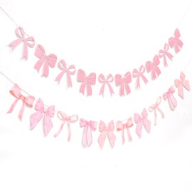 Pink Bow Banner Coquette Girl 1st First Birthday Decorations,She's tying the knot bachelorette engagement Sweet,Coquette Bow Baby Shower Decoration (bow banner)