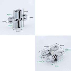 LERT Zinc Alloy Cross Hinge, Invisible Cross Hinge for Folding/Hidden Door, 2 pcs (13×45 mm)