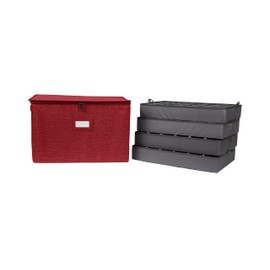 Covermates Keepsakes China Cups and Coffee Mugs Storage Box - Stackable, Reinforced Handles, China Storage, Red Heather