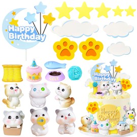 Knana 24 decoraciones para tartas de gato con temática de gato, decoraciones para fiestas de cumpleaños para gatos