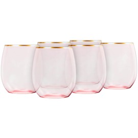 Elegant Stemless Pink Wine Goblets With Gold Rim - 12 Oz. (Pack of 6) - Unique & Sophisticated Design - Perfect For Enhancing Wine Tasting Experience