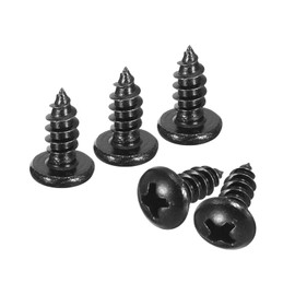 QUARKZMAN 4 mm x 10 mm Phillips Pan Head Self-Tapping Screw Pack of 100 - 304 Stainless Steel Round Head Wood Screw Full Thread (Black)