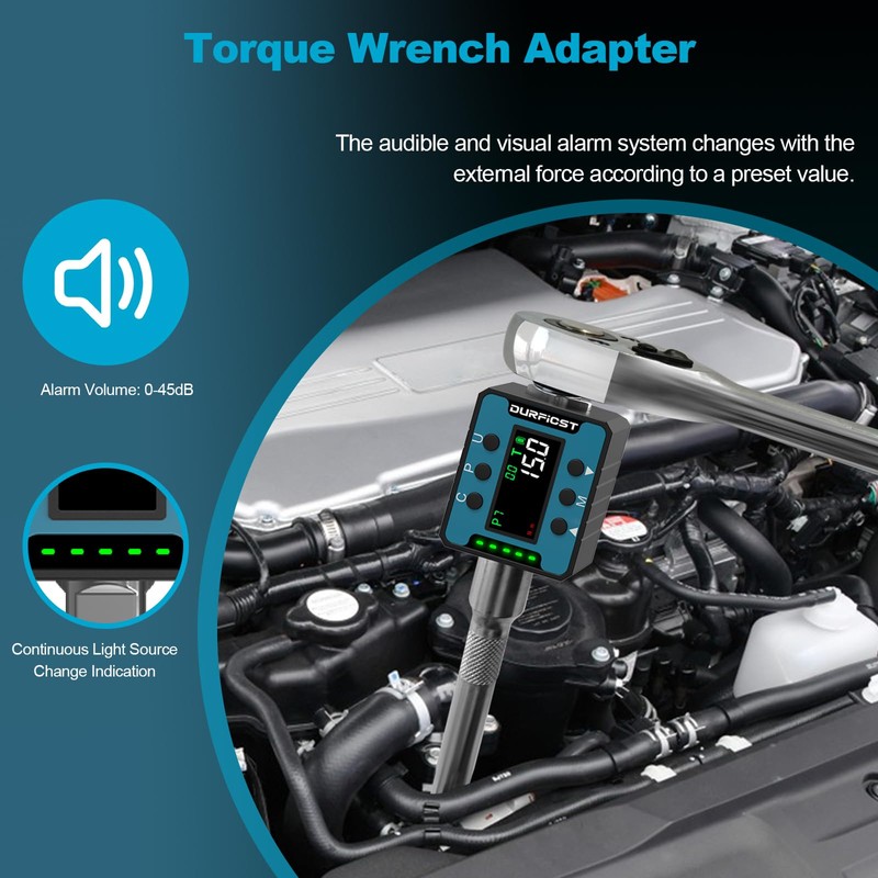 DURFICST Digital Torque Wrench, 1/2" Digital Torque Adapter with Backlight/Alarm,