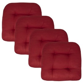 Casual U-Shaped Reversible Seat Pads Patio Chair Cushions Set of 4 | 19.0 in. L X 19.0 in. W X 5.0 in. H Size | Weatherproof Tufted with Soft & Plush Filling | Pretty Rosy Red Color in Solid Pattern