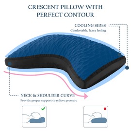 Luxe Linen Side Sleeper Pillows for Adults, Adjustable Shredded Memory Foam Bed Pillows for Neck and Shoulder Pain, Standard Black Cooling Curved Pillows with Washable Cover & Extra Foam Bag