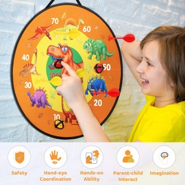 26 Inches Double-sided Foldable Kids Dart Board Set, Velcro Dart Board for Party Garden Games for Kids with 12 Velcro Balls, Outdoor Toys & Presents for 5 6 7 8 9 10 11 Year Old Boys, Dinosaur