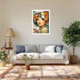 MAXBYE Vintage Woman Diamond Painting Art Kits for Adults, Flowers Diamond Art Complete Set DIY Gem Crafts for Beginners, 5D Round Diamond Pictures Crystal Cross Stitch Home Wall Decor 30 x 40 cm