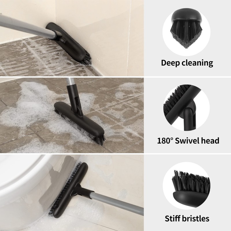 MR.SIGA Heavy Duty Grout Scrub Brush with Long Handle, Shower