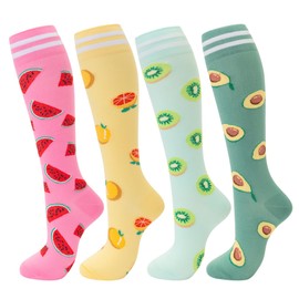 fenglaoda 4 Pairs Compression Socks for Women Men Knee High Cute Support Circulation Nurses Pregnancy Athletic Socks