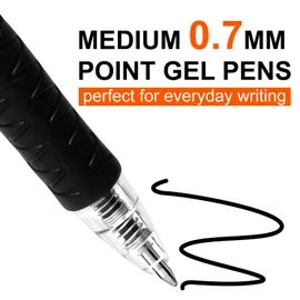 Aen Art 30 Gel Pens - Retractable Gel Ink Roller Pens for Writing, Black 0.7mm Fine Point- for Office, School - Quick Dry + Rubber Grips