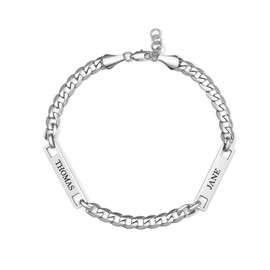 EVE'S ADDICTION Stainless Steel Figaro Chain Engravable Two Name Bar Bracelet - Gifts for Dad