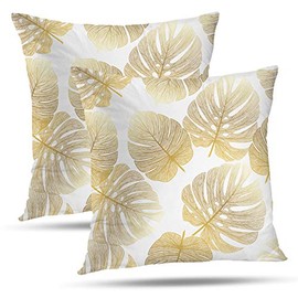 Batmerry Spring Pillows Decorative Throw Pillow Covers 18x18 Inch Set of 2, Tropical Monstera Palm Leaf Floral Print Fabric Double Sided Square Pillow Cases Pillowcase Sofa Cushion