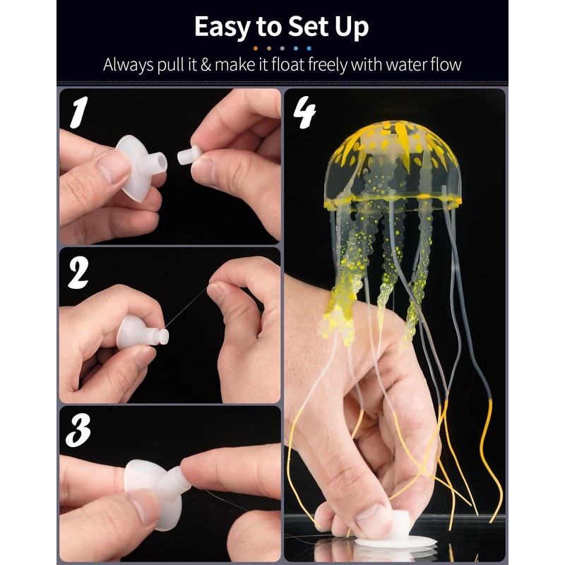 Uniclife 6 Pcs Glowing Jellyfish Ornament Decoration for Aquarium Fish