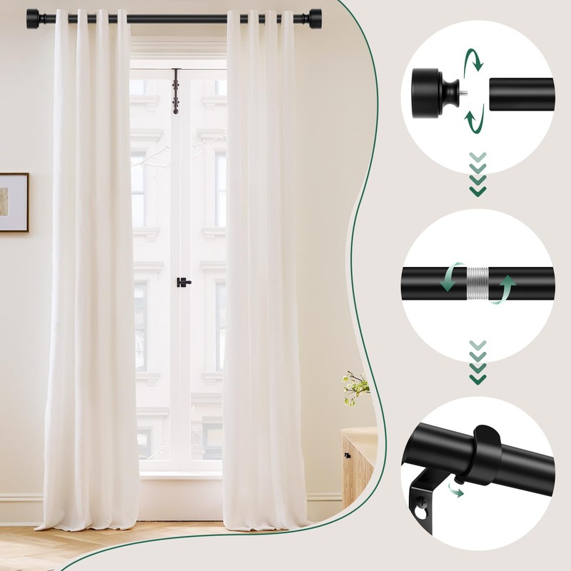 Black Curtain Rods for Windows 72 to 144 Inch(6-12ft), 1